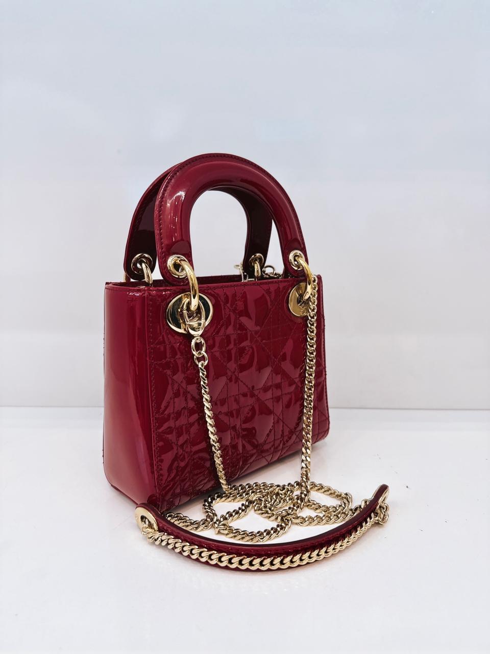 RED PATENT LEATHER MINI LADY DIOR BAG