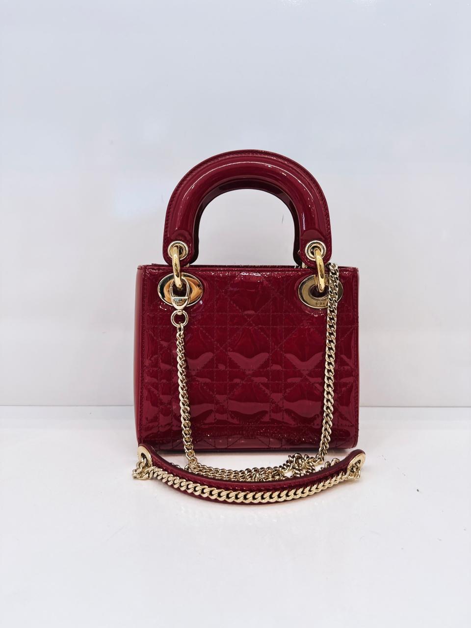RED PATENT LEATHER MINI LADY DIOR BAG