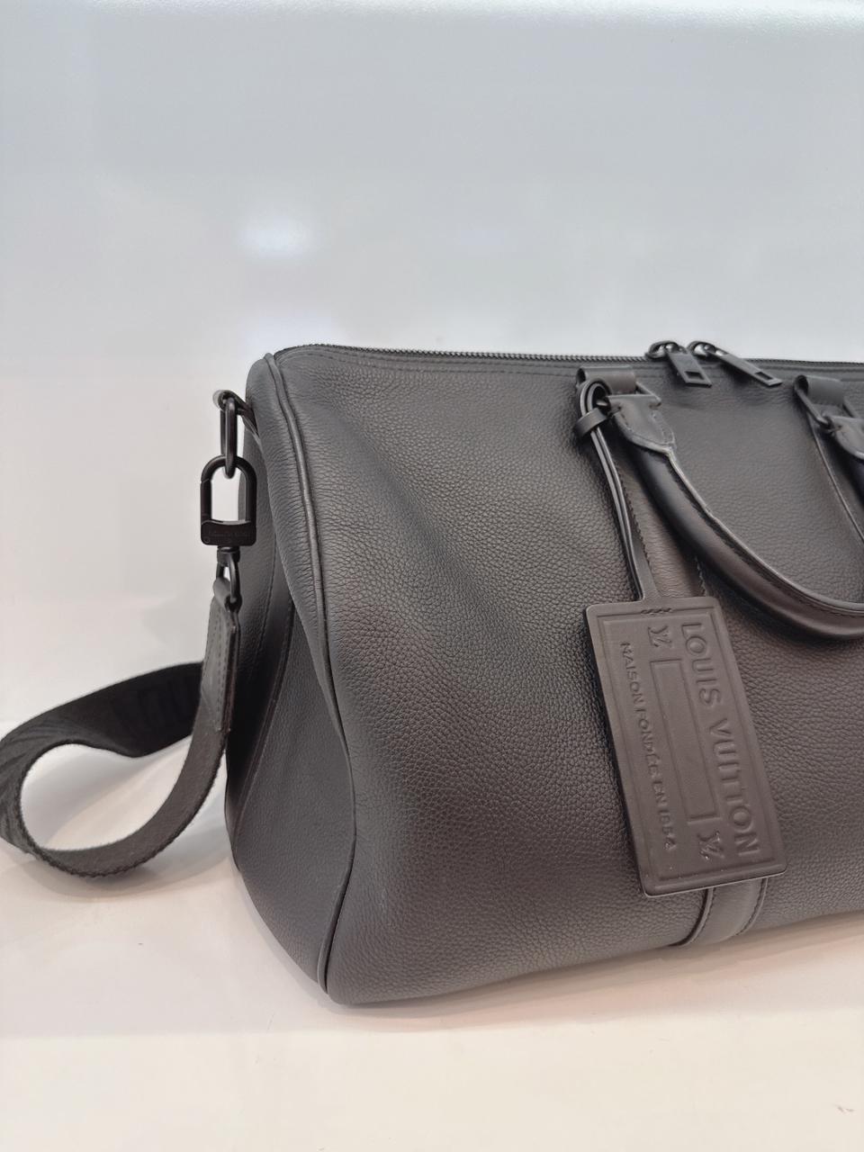 BLACK GRAINED CALFSKIN AEROHRAM KEEPALL BANDOULIERE 40