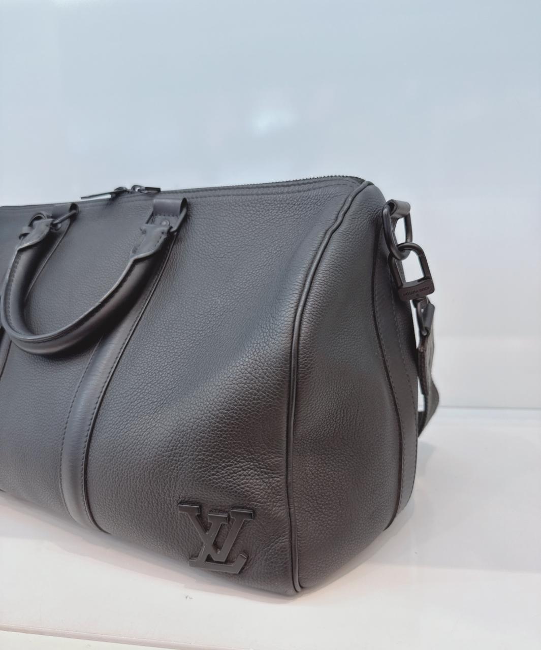 BLACK GRAINED CALFSKIN AEROHRAM KEEPALL BANDOULIERE 40