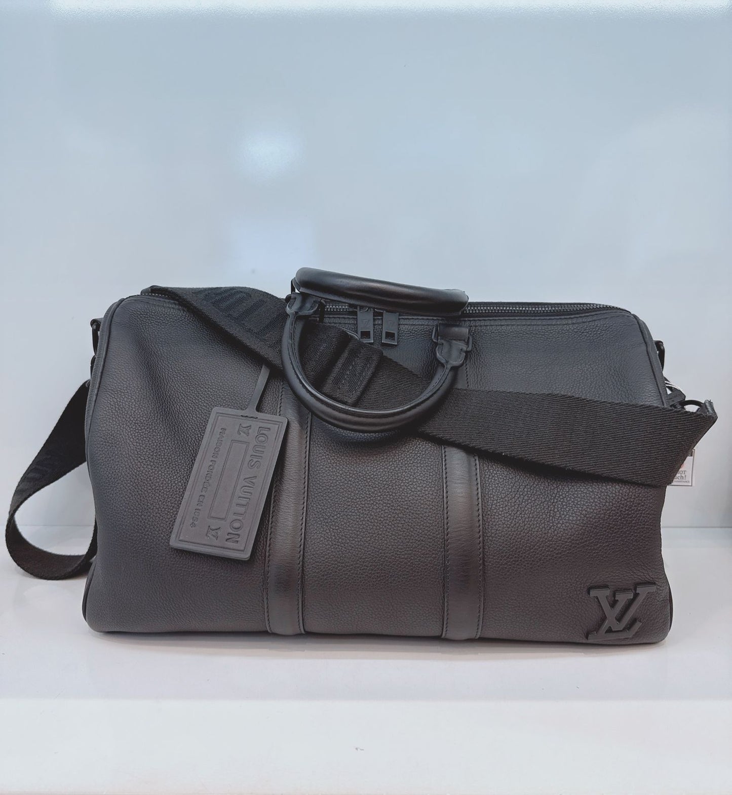 BLACK GRAINED CALFSKIN AEROHRAM KEEPALL BANDOULIERE 40
