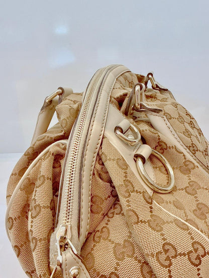 BEIGE WHITE GG CANVAS AND LEATHER SUKEY DOME BAG