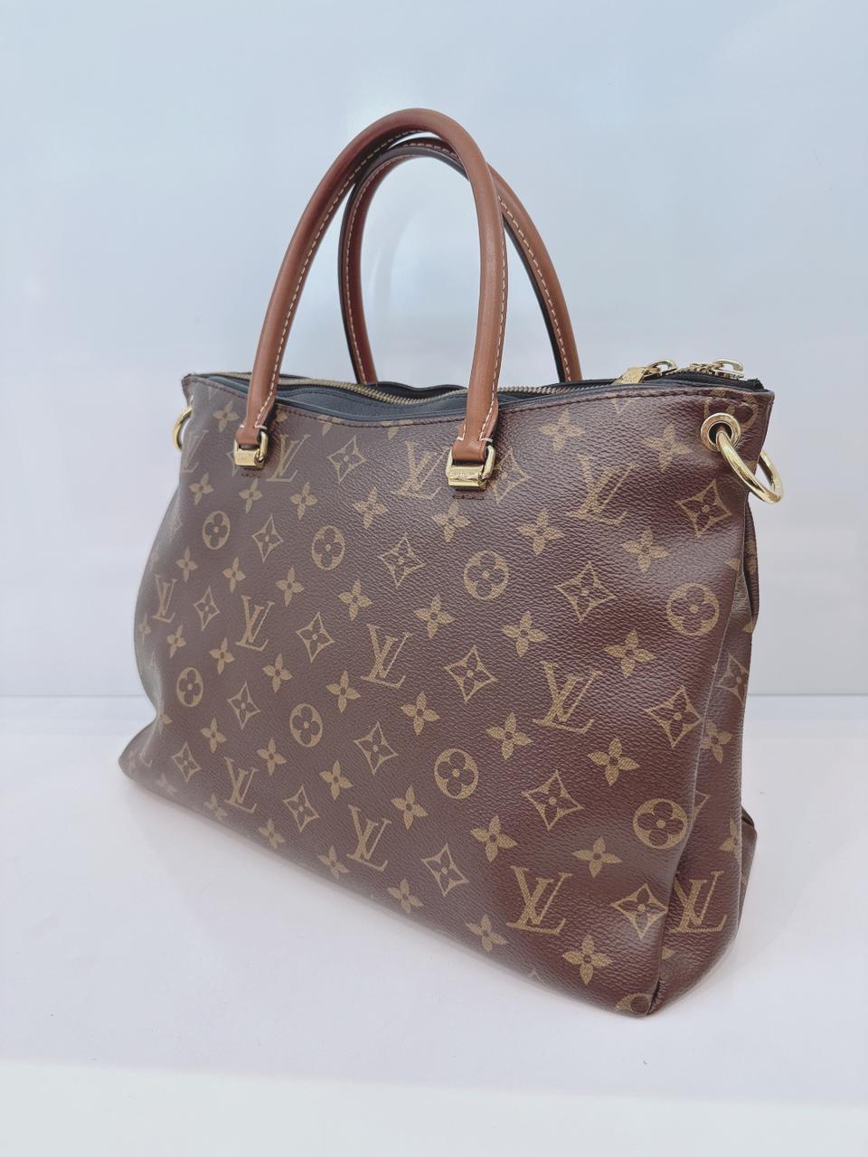 BLACK LEATHER MONOGRAM CANVAS PALLAS MM BAG