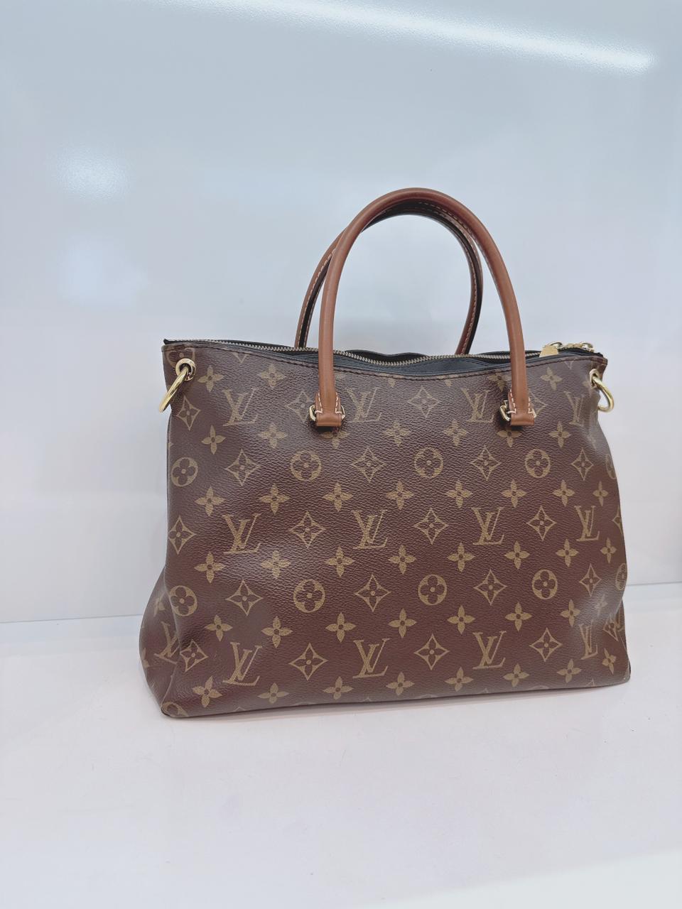 BLACK LEATHER MONOGRAM CANVAS PALLAS MM BAG