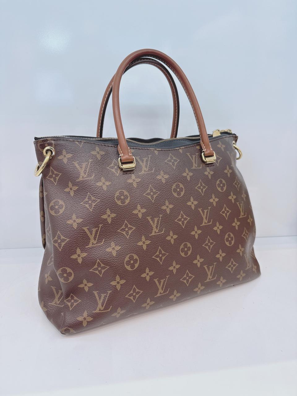 BLACK LEATHER MONOGRAM CANVAS PALLAS MM BAG