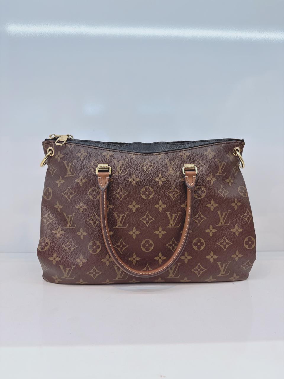 BLACK LEATHER MONOGRAM CANVAS PALLAS MM BAG