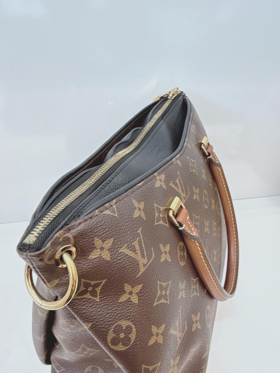 BLACK LEATHER MONOGRAM CANVAS PALLAS MM BAG