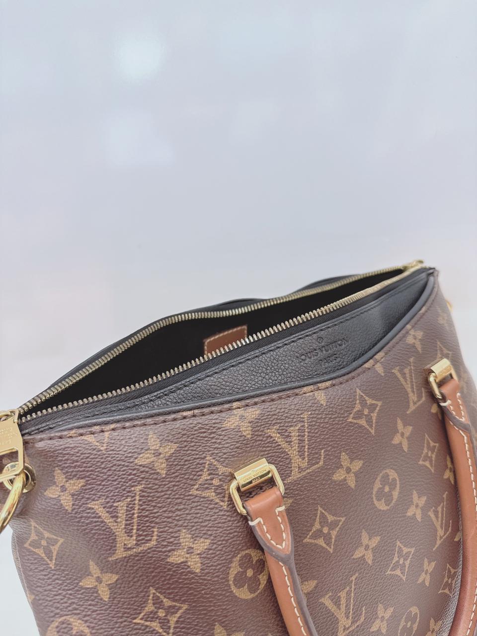 BLACK LEATHER MONOGRAM CANVAS PALLAS MM BAG