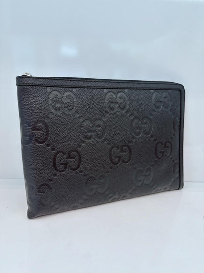 BLACK LEATHER JUMBO GG LEATHER CLUTCH