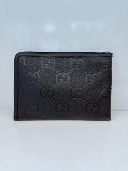 BLACK LEATHER JUMBO GG LEATHER CLUTCH