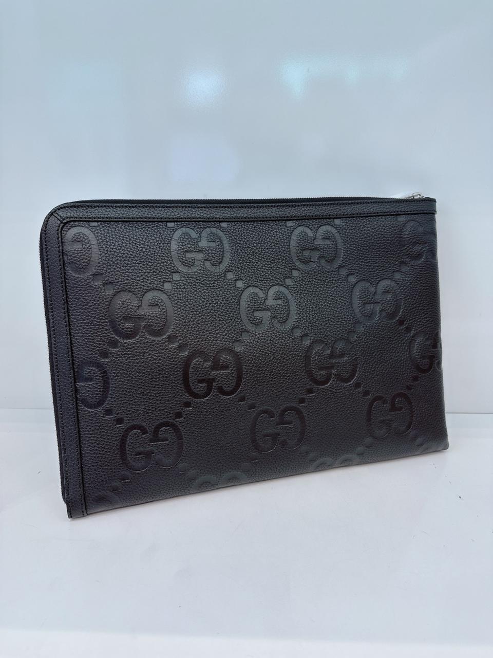 BLACK LEATHER JUMBO GG LEATHER CLUTCH