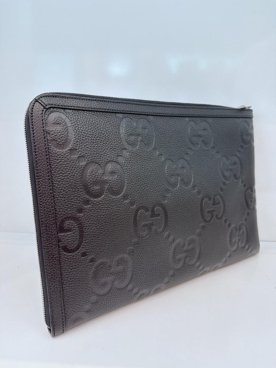 BLACK LEATHER JUMBO GG LEATHER CLUTCH