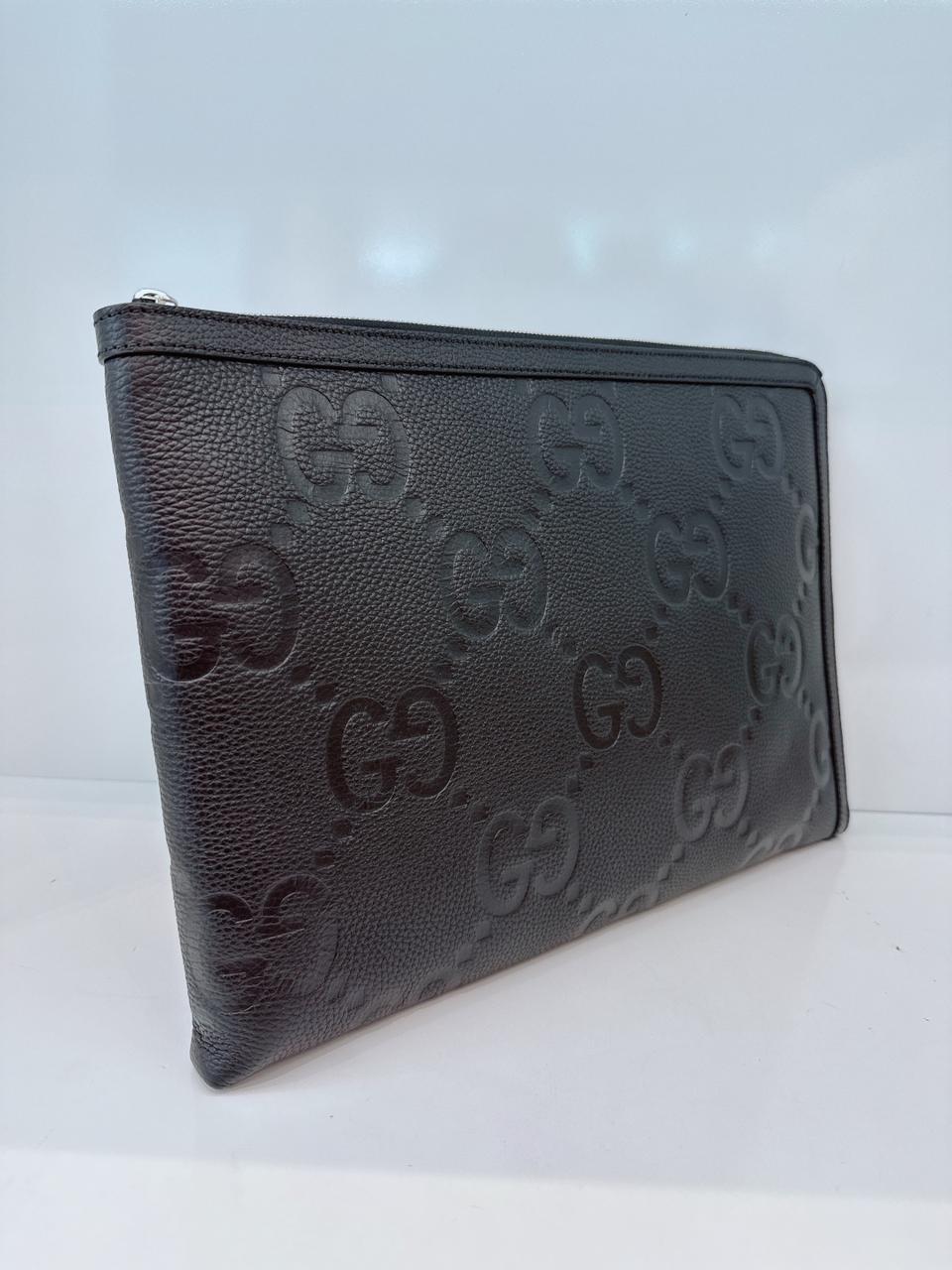BLACK LEATHER JUMBO GG LEATHER CLUTCH
