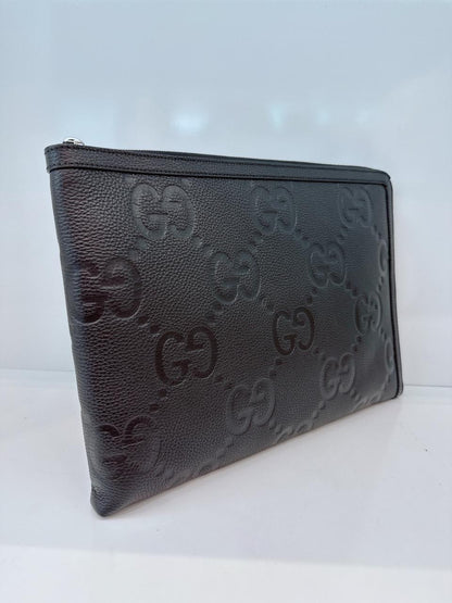 BLACK LEATHER JUMBO GG LEATHER CLUTCH
