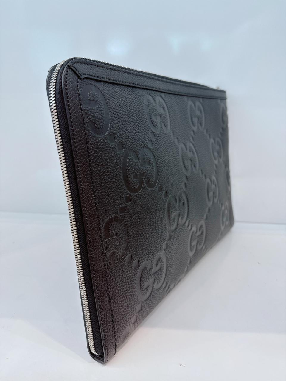 BLACK LEATHER JUMBO GG LEATHER CLUTCH