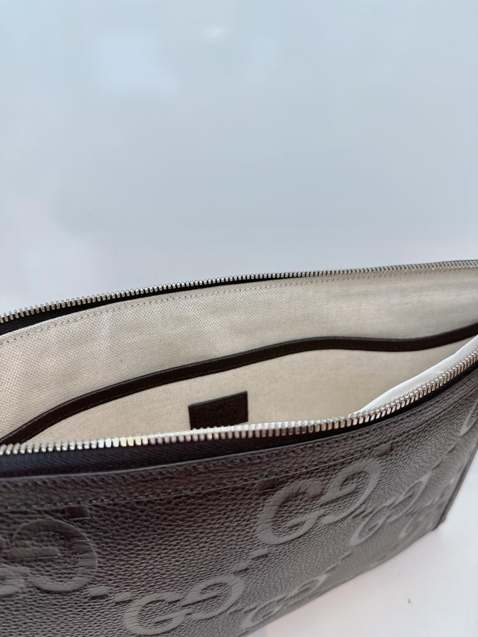 BLACK LEATHER JUMBO GG LEATHER CLUTCH