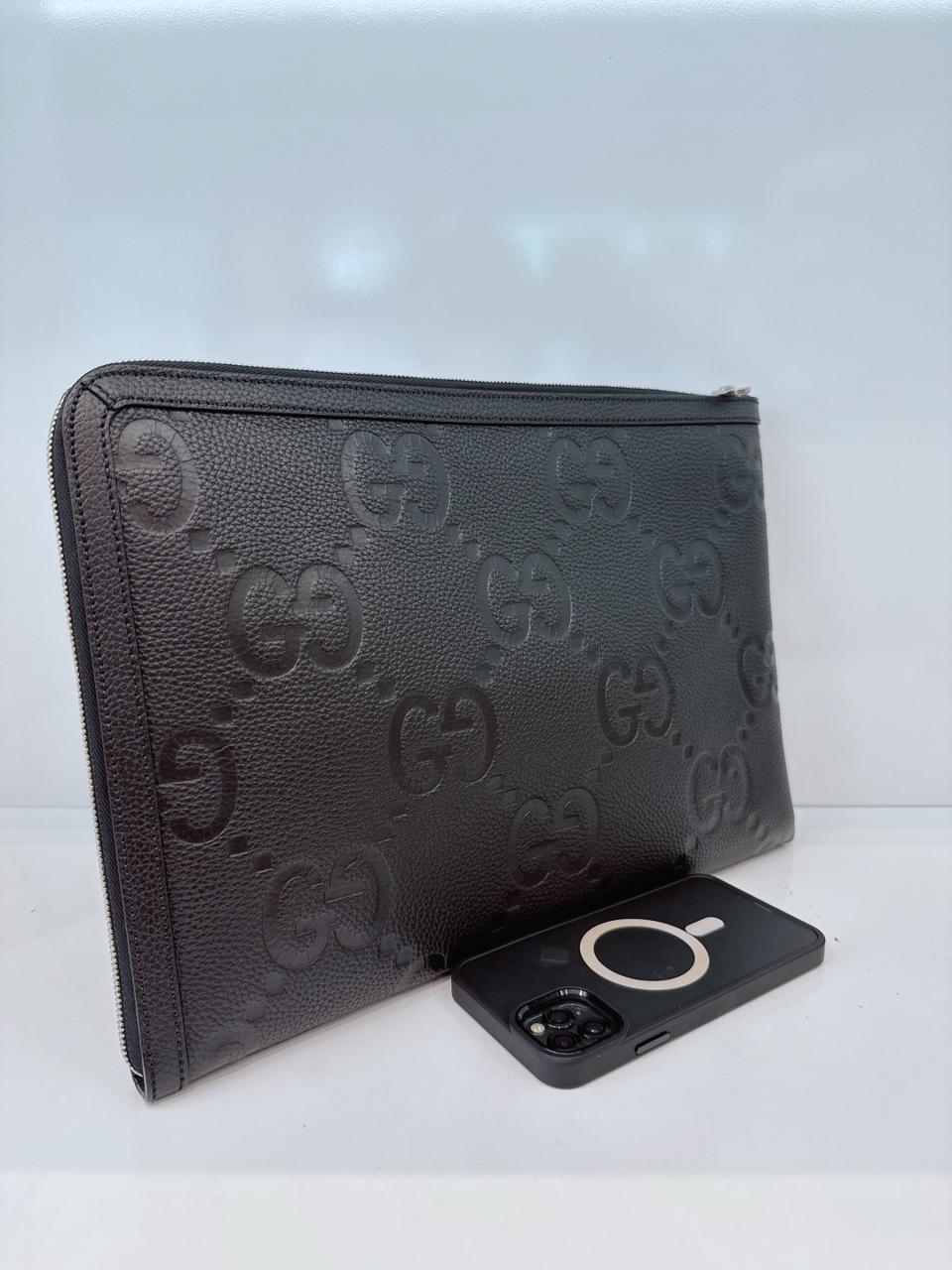 BLACK LEATHER JUMBO GG LEATHER CLUTCH