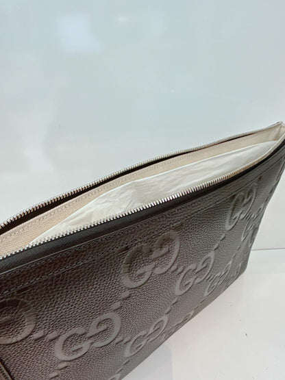 BLACK LEATHER JUMBO GG LEATHER CLUTCH