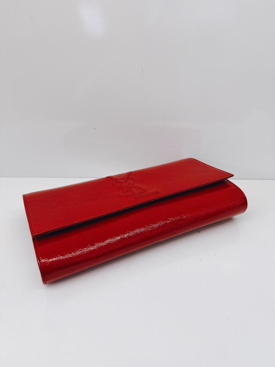 RED PATENT LEATHER BELLE DE JOUR FLAP CLUTCH