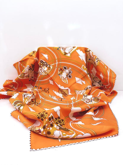 ORANGE MULTICOLOR CARRES VOLANTS SILK SCARF 70