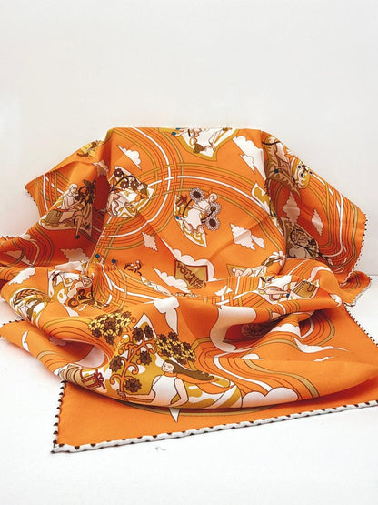 ORANGE MULTICOLOR CARRES VOLANTS SILK SCARF 70