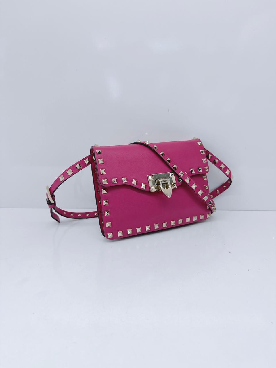 FUSCHIA PINK VITELLO ROCKSTUD MINI CROSSBODY BAG