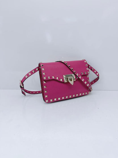 FUSCHIA PINK VITELLO ROCKSTUD MINI CROSSBODY BAG