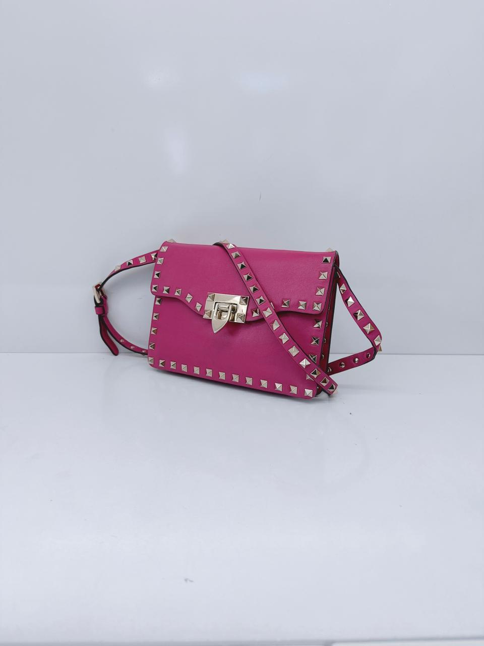FUSCHIA PINK VITELLO ROCKSTUD MINI CROSSBODY BAG