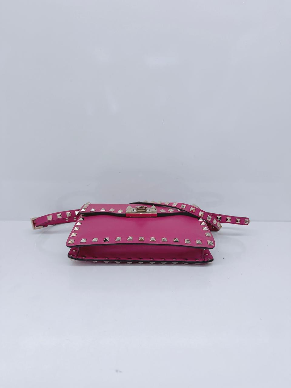 FUSCHIA PINK VITELLO ROCKSTUD MINI CROSSBODY BAG