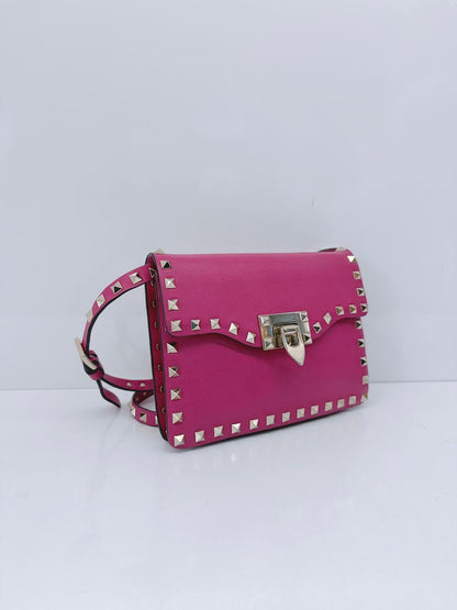 FUSCHIA PINK VITELLO ROCKSTUD MINI CROSSBODY BAG