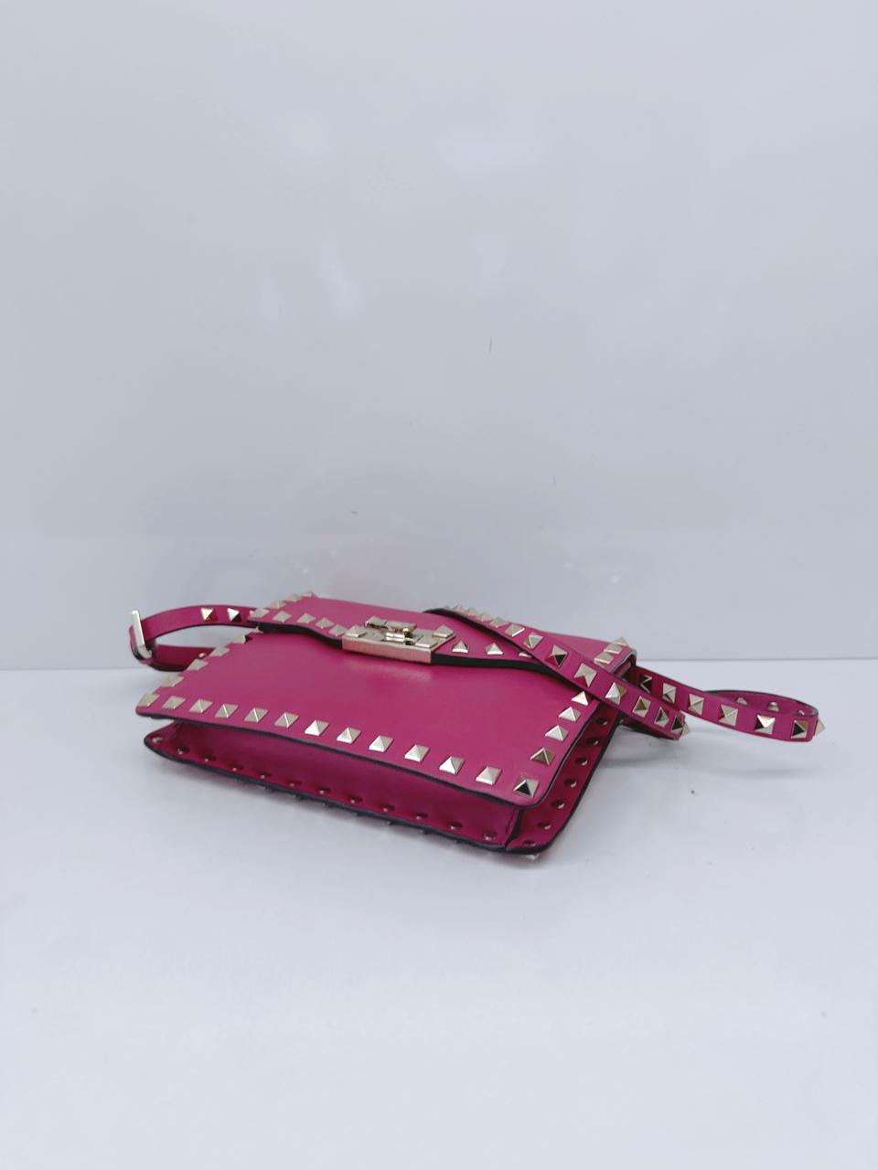 FUSCHIA PINK VITELLO ROCKSTUD MINI CROSSBODY BAG