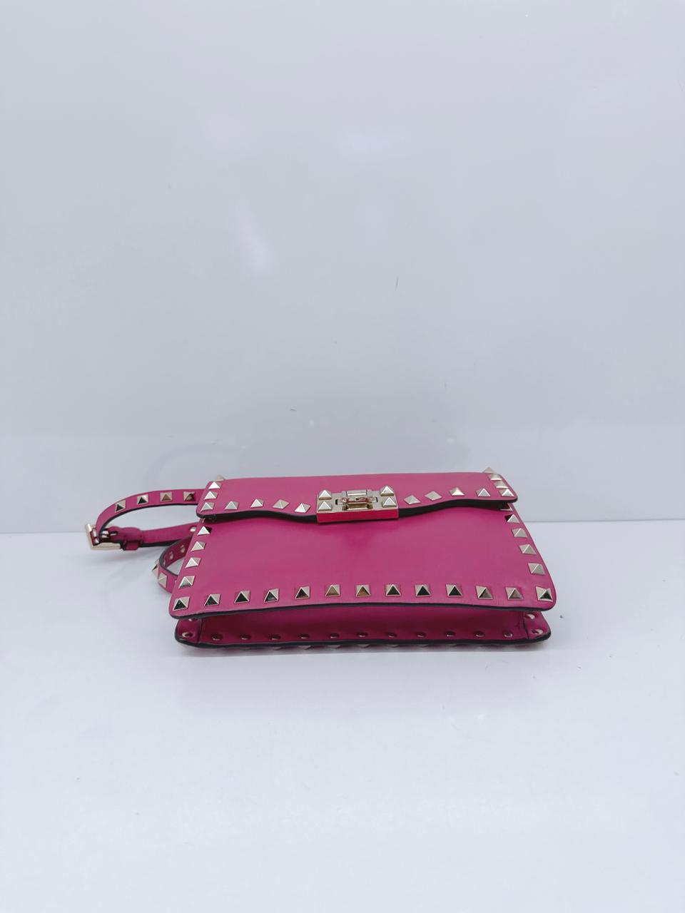 FUSCHIA PINK VITELLO ROCKSTUD MINI CROSSBODY BAG