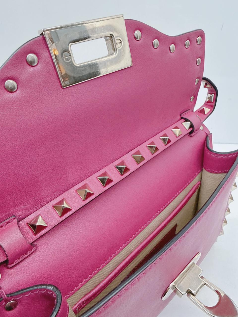 FUSCHIA PINK VITELLO ROCKSTUD MINI CROSSBODY BAG