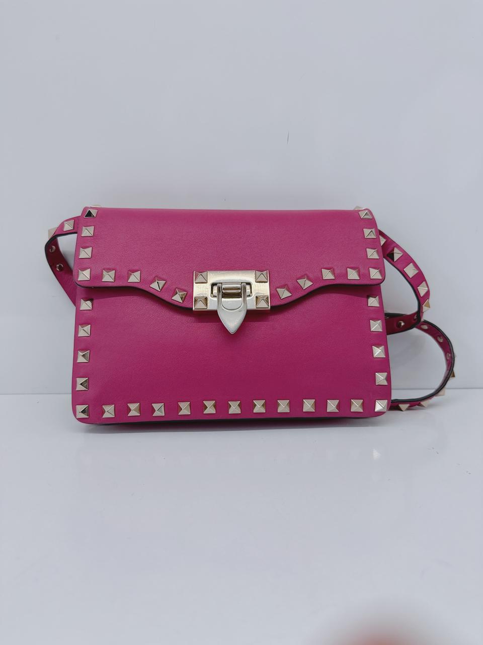 FUSCHIA PINK VITELLO ROCKSTUD MINI CROSSBODY BAG