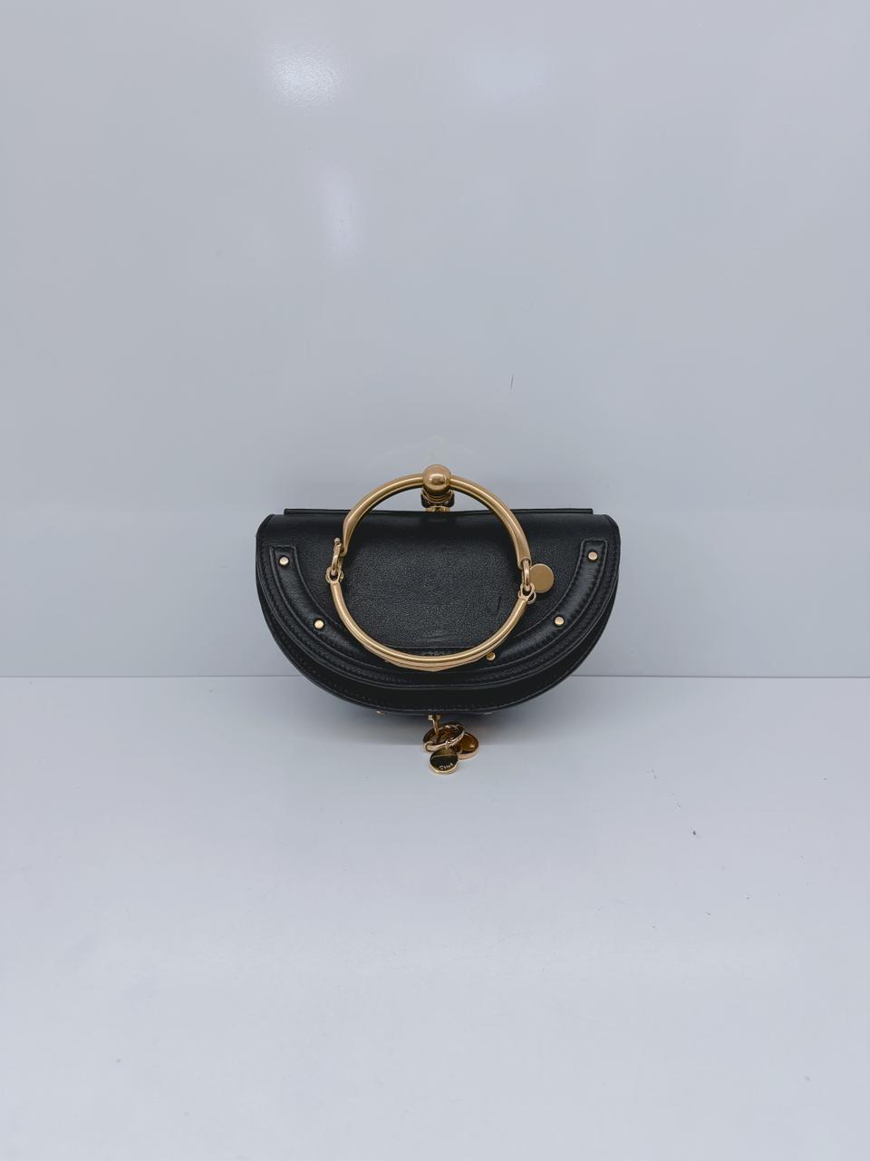 BLACK LEATHER SMALL NILE BRACELET MINAUDIERE CROSSBODY BAG