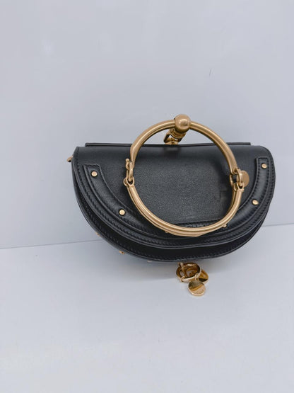 BLACK LEATHER SMALL NILE BRACELET MINAUDIERE CROSSBODY BAG