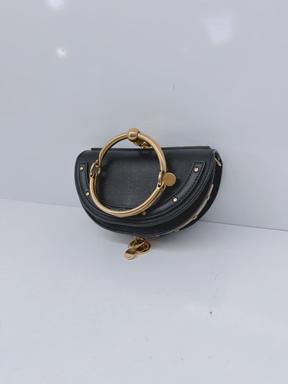 BLACK LEATHER SMALL NILE BRACELET MINAUDIERE CROSSBODY BAG