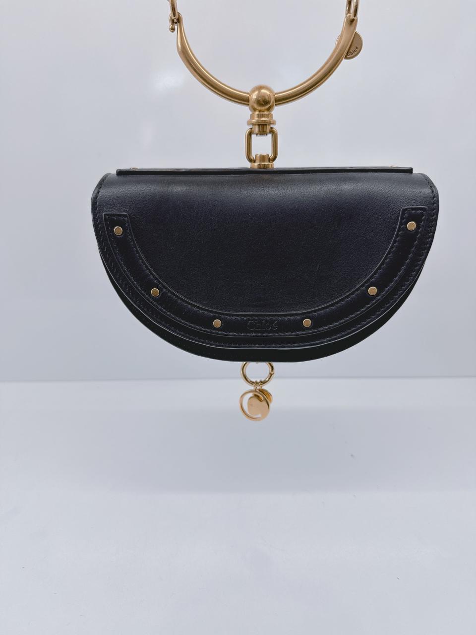 BLACK LEATHER SMALL NILE BRACELET MINAUDIERE CROSSBODY BAG
