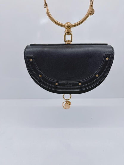 BLACK LEATHER SMALL NILE BRACELET MINAUDIERE CROSSBODY BAG