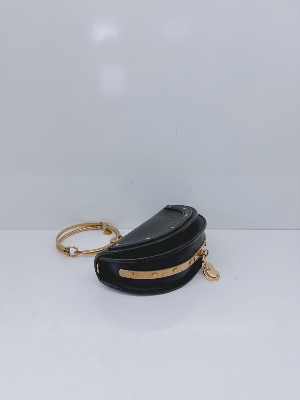 BLACK LEATHER SMALL NILE BRACELET MINAUDIERE CROSSBODY BAG