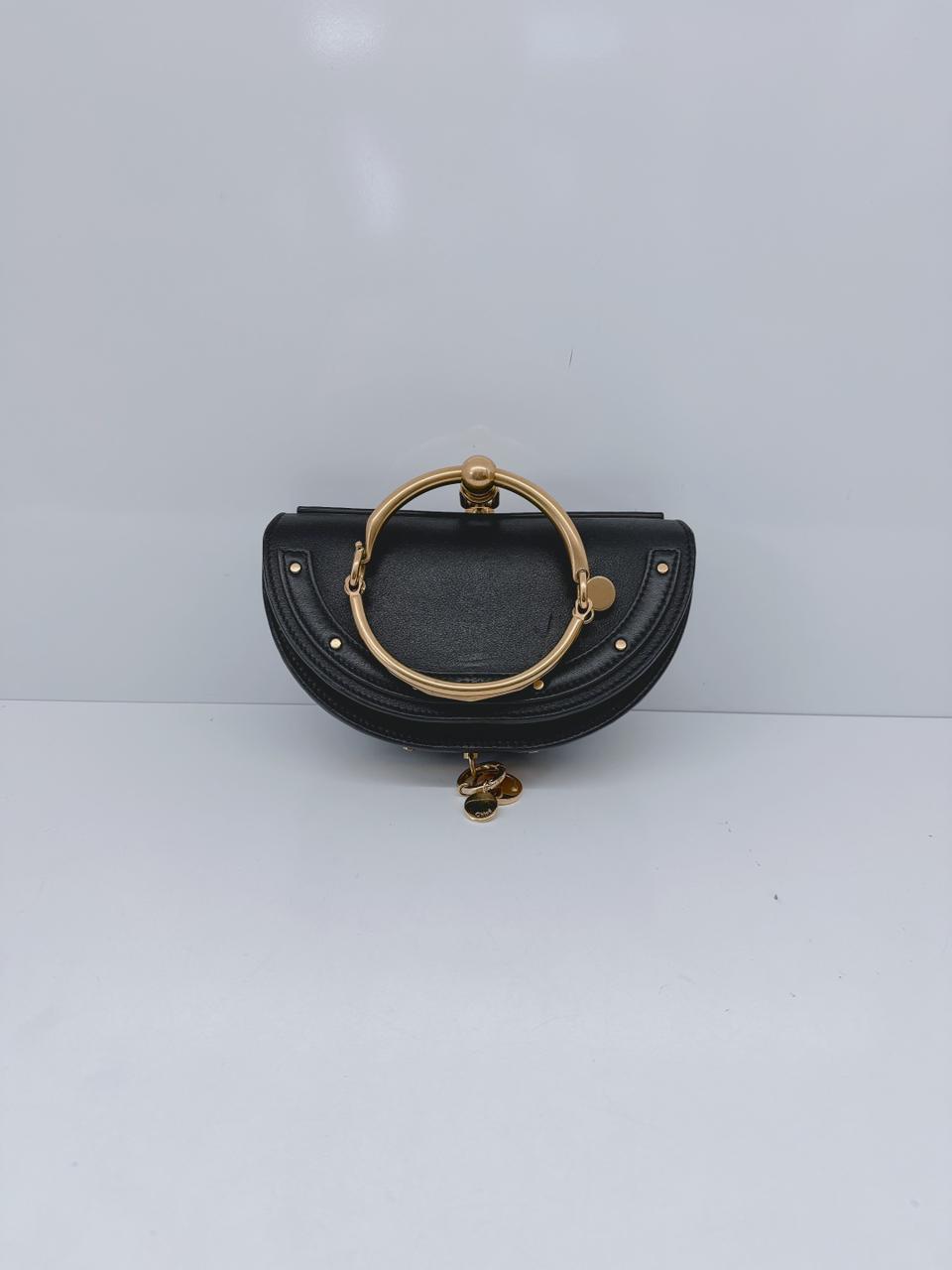 BLACK LEATHER SMALL NILE BRACELET MINAUDIERE CROSSBODY BAG