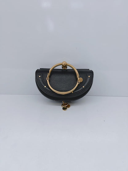 BLACK LEATHER SMALL NILE BRACELET MINAUDIERE CROSSBODY BAG