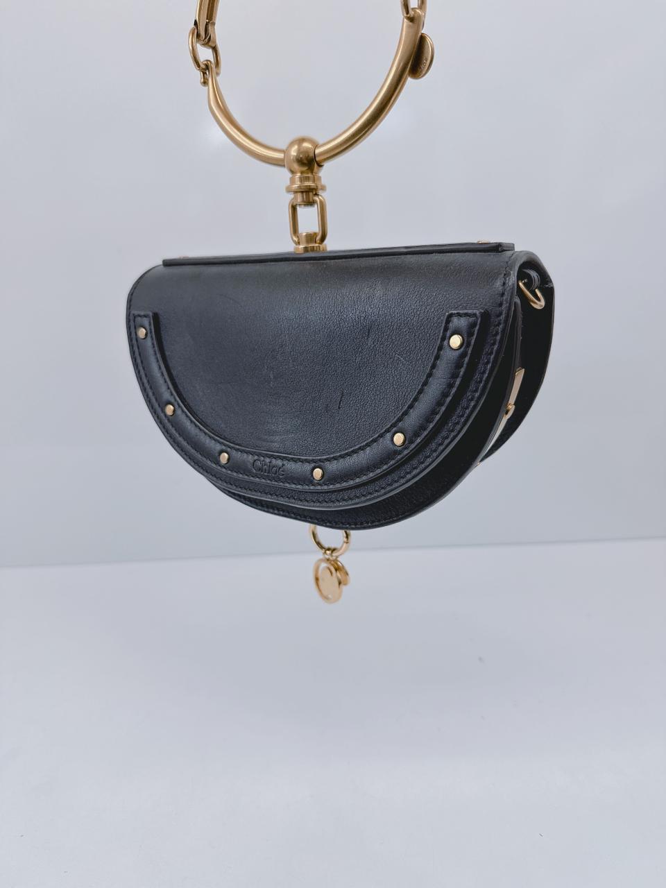 BLACK LEATHER SMALL NILE BRACELET MINAUDIERE CROSSBODY BAG