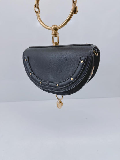 BLACK LEATHER SMALL NILE BRACELET MINAUDIERE CROSSBODY BAG