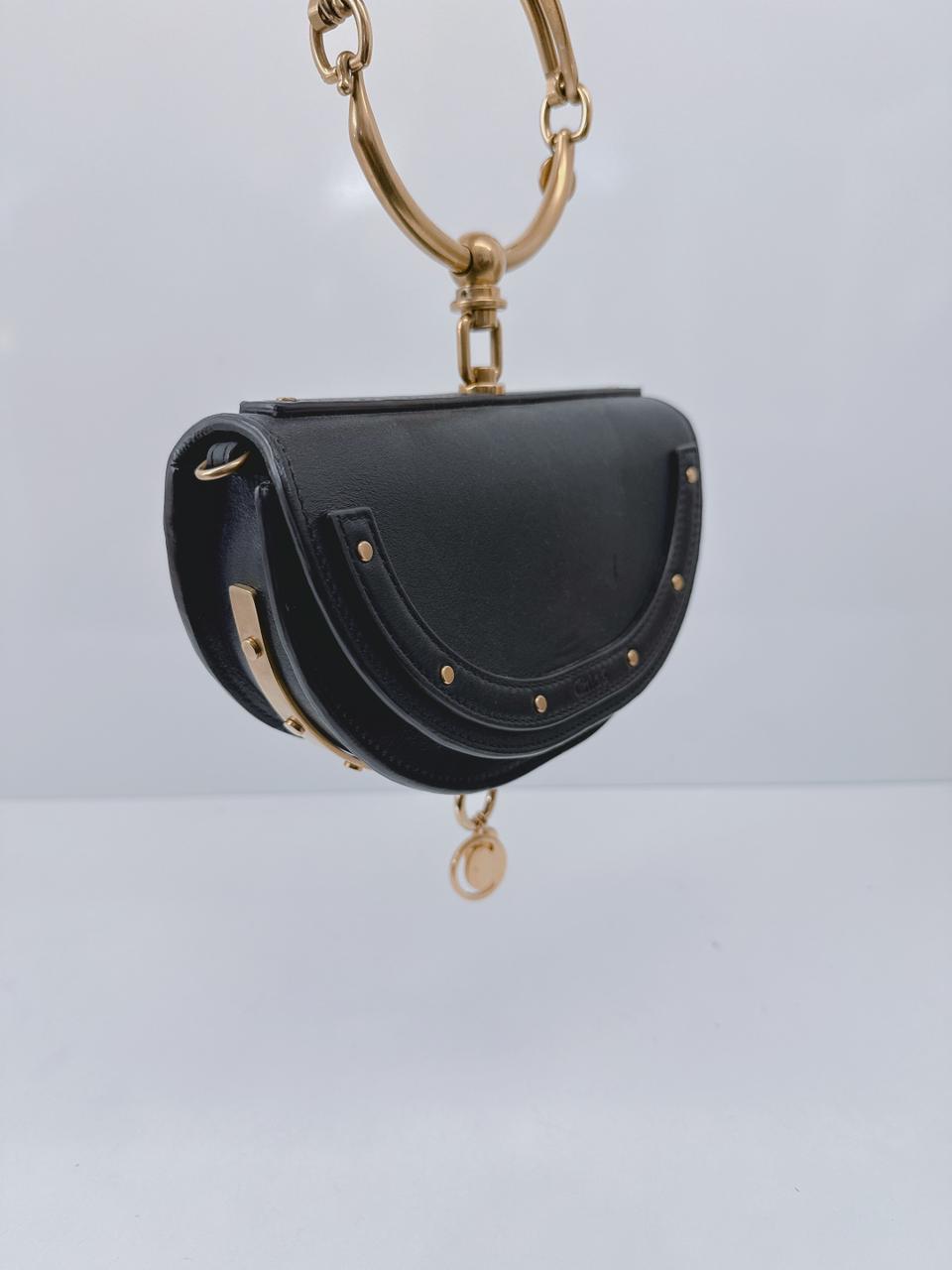 BLACK LEATHER SMALL NILE BRACELET MINAUDIERE CROSSBODY BAG