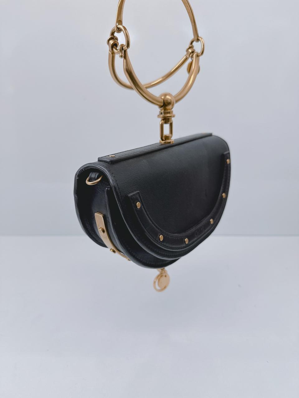 BLACK LEATHER SMALL NILE BRACELET MINAUDIERE CROSSBODY BAG