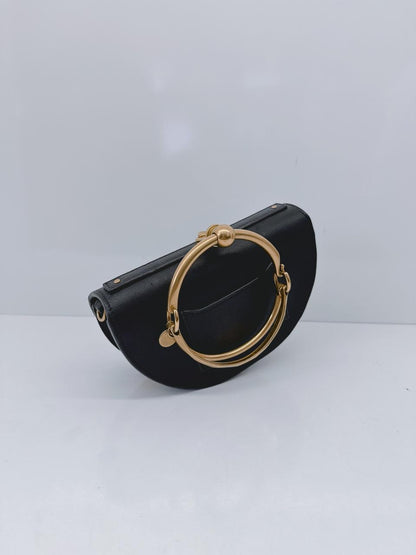 BLACK LEATHER SMALL NILE BRACELET MINAUDIERE CROSSBODY BAG