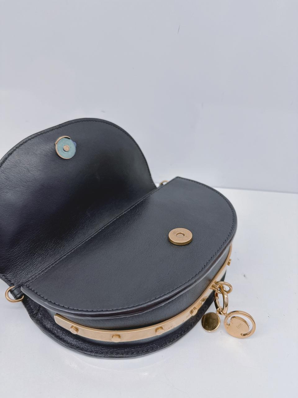 BLACK LEATHER SMALL NILE BRACELET MINAUDIERE CROSSBODY BAG