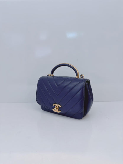 BLUE CHEVRON LEATHER CC MINI 2WAY TOP HANDLE FLAP BAG