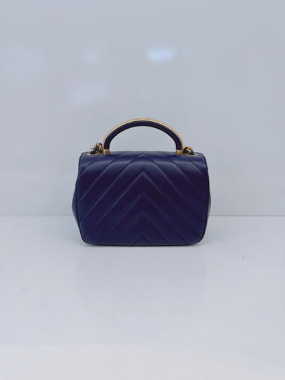 BLUE CHEVRON LEATHER CC MINI 2WAY TOP HANDLE FLAP BAG